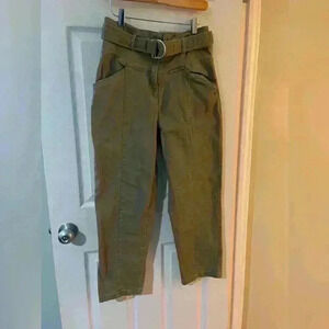 H&M women’s  size 8 belted wide leg khaki green paper bag pant high waist